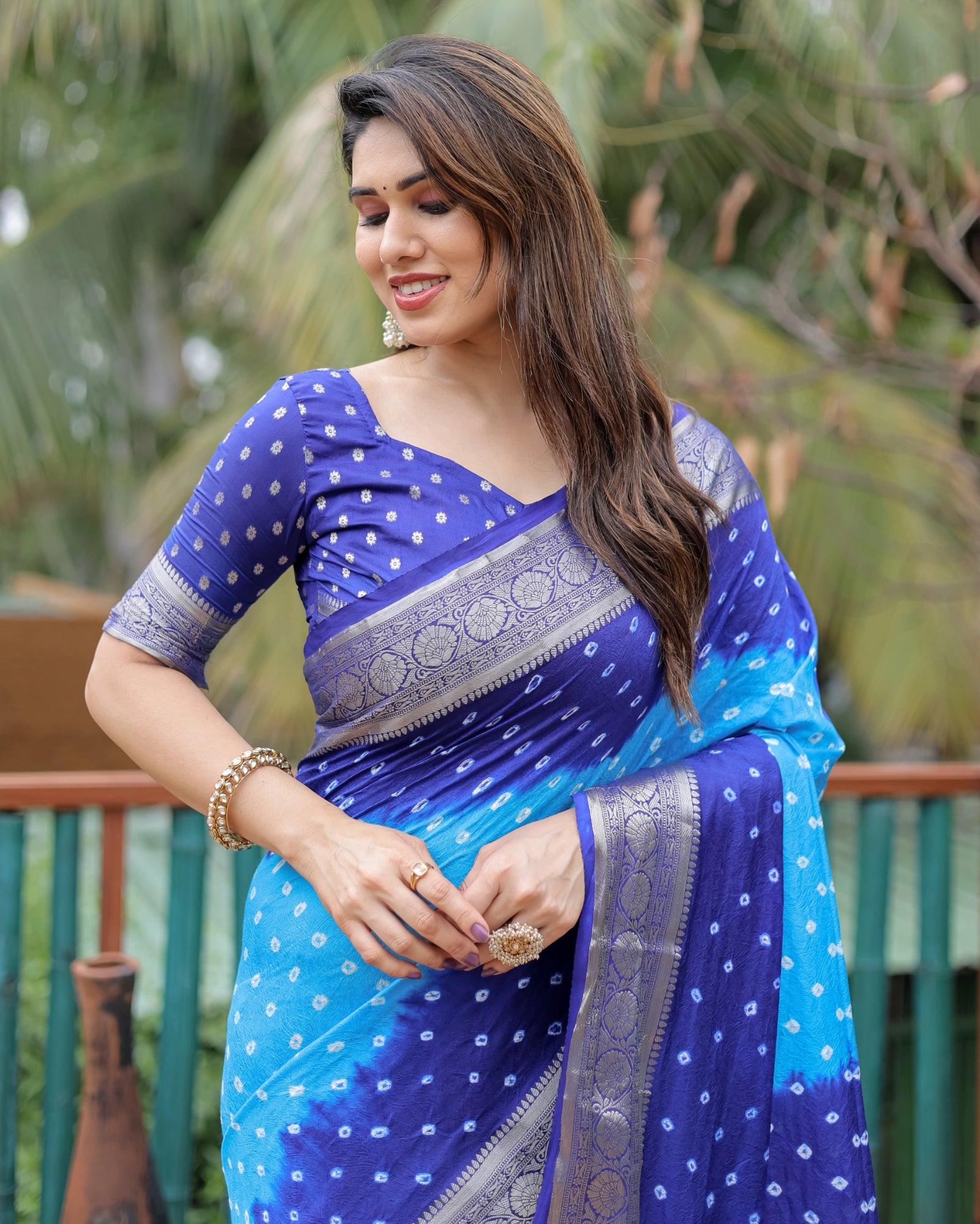 Blue Paithani Saree Bandhani Dola Silk Blend – Drape View