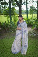 Blue Resham Weaving Soft Muga Cotton Saree - kalyanja