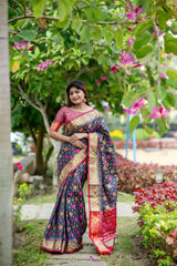 Blue Zari Work Soft Banarasi Silk Saree - kalyanja