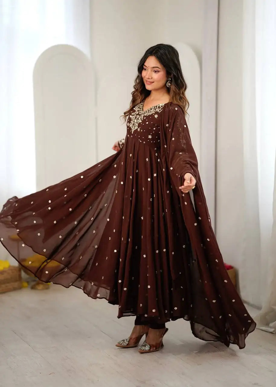Brown Embroidered Suit Kalyanja KU246 model festive wedding look