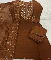 Brown Multi Thread Embroidered Kurti Marina Silk Blend KK110 - Pant Detail