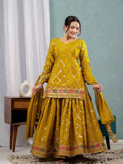 Brown Yellow Sequins Embroidered Suit occasion wear full length KU263 Kalyanja