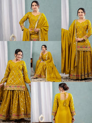 Brown Yellow Sequins Embroidered Suit collage multi-angle views KU263 Kalyanja