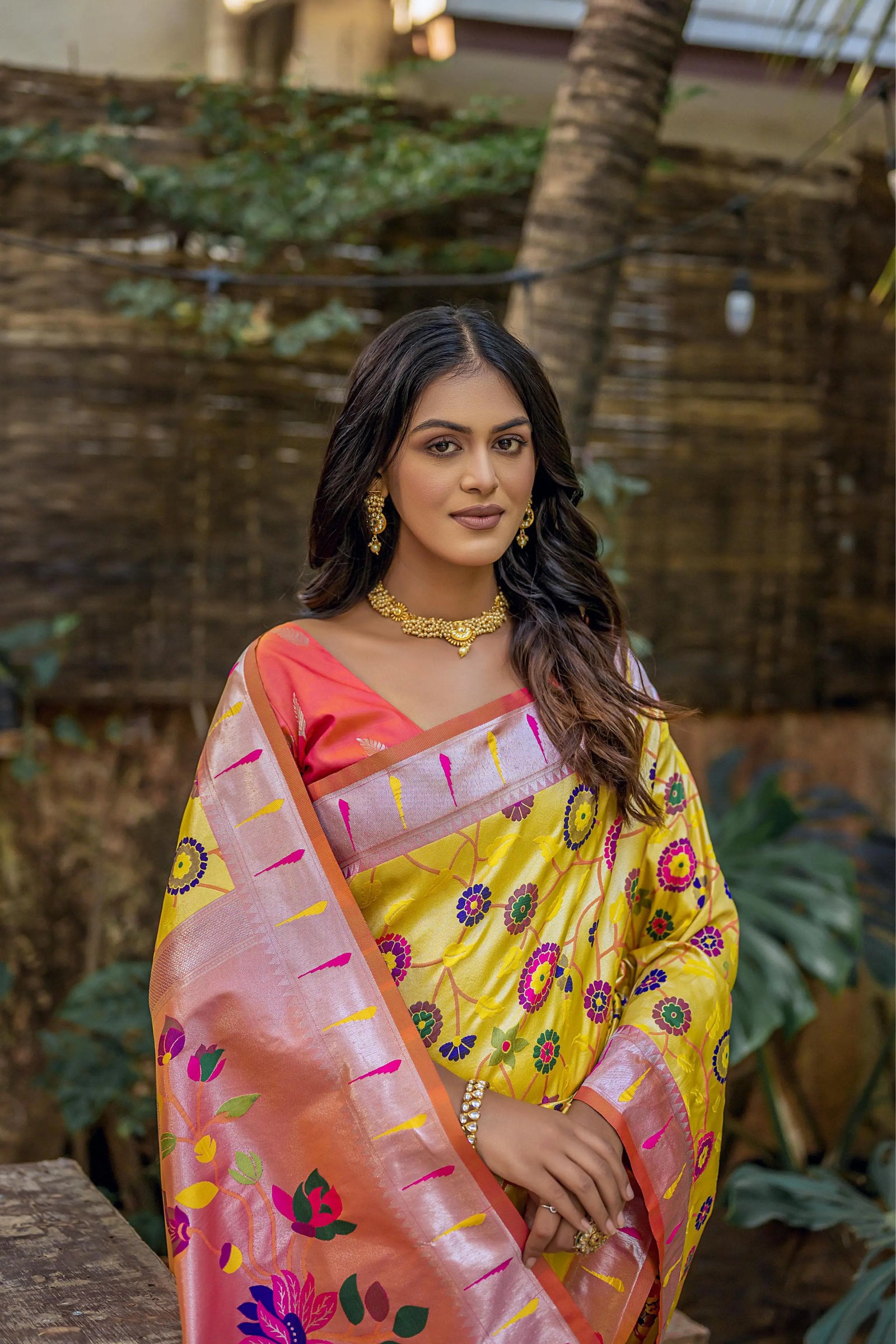 Brown Yellow Zari Work Soft Banarasi Silk Saree - kalyanja