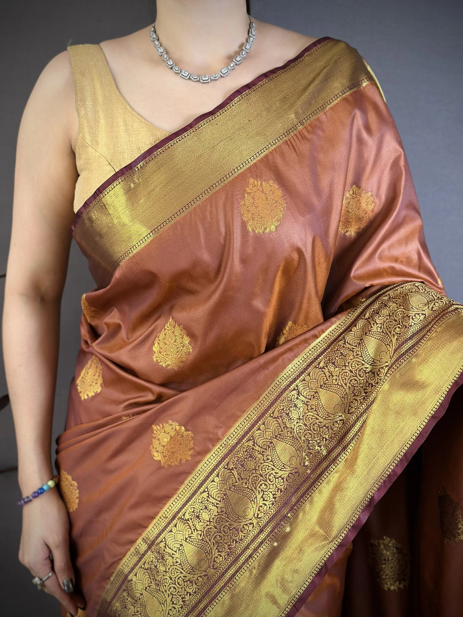 Brown Saree zari border close-up – KS374