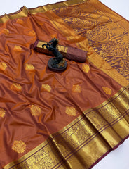 Brown Raw Mango Silk Saree flat lay with prop – KS374