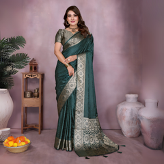 Dark Green Soft Satin Silk Zari Weaving Saree