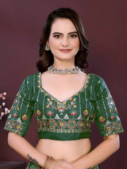 Dark Green Digital Print with Embroidery Work Georgette Saree
