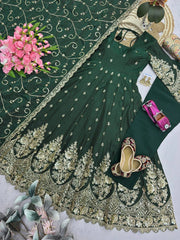 Dark Green Embroidered Codding Suit flatlay complete set overhead KU267