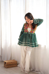 Dark Green Leheriya Kediya Coord Set Model View Kalyanja KC19