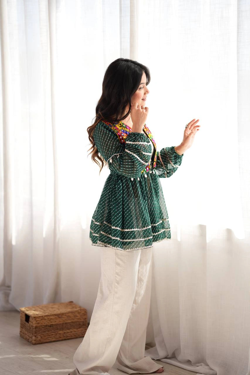 Dark Green Embroidered Kediya Model Front Kalyanja KC19