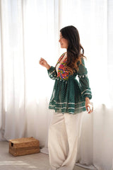 Dark Green Kediya Mirror Work Embroidery Detail Kalyanja KC19