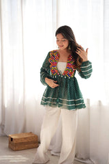Dark Green Embroidered Kediya Dori Tie Waist Detail Kalyanja KC19