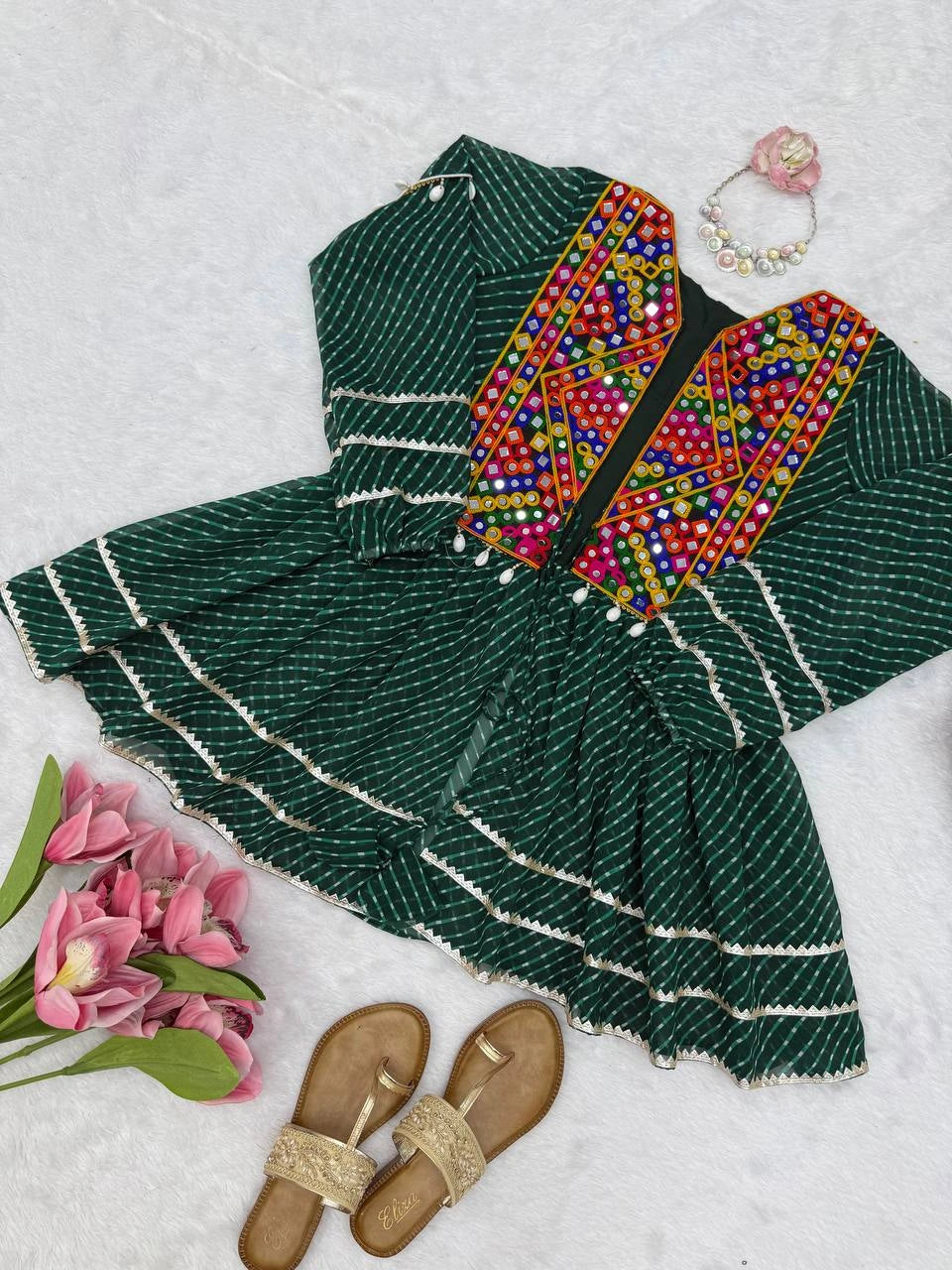 Dark Green Coord Set Kediya Flat Lay Product Shot Kalyanja KC19