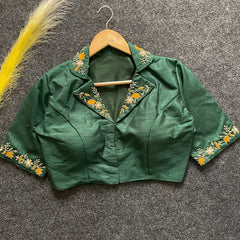 Dark Green Embroidery Work Banglori Silk Blouse