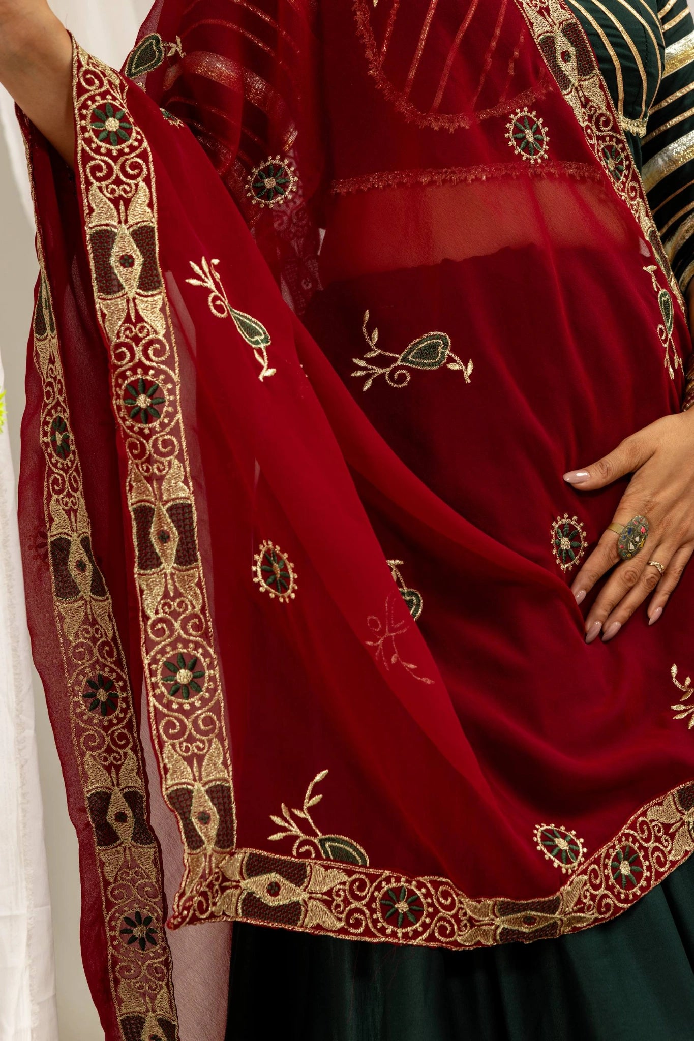 Dark Green Rayon Blend Lehenga Flair View – KL202 – Kalyanja