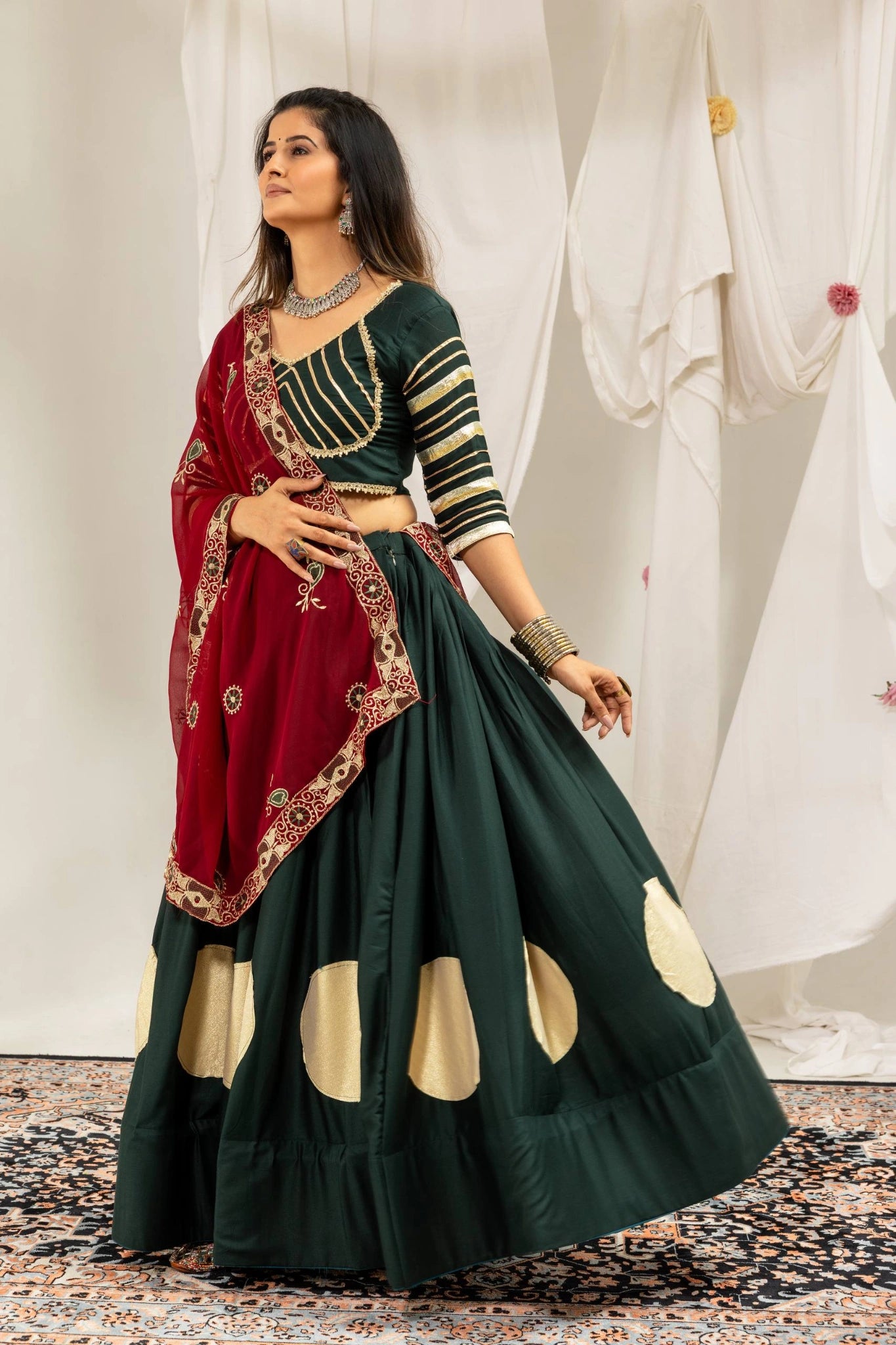 Dark Green Gota Work Lehenga Choli Close Up – KL202 – Kalyanja