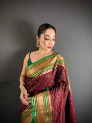 Dark Maroon Silk Blend Saree portrait close-up – KS373
