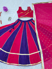 Dark Pink and Purple Fancy Lace Work Lehenga Flat Lay Kalyanja KL176
