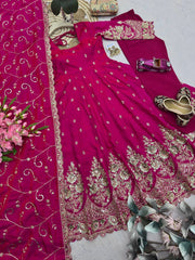 Dark Pink Anarkali Suit flatlay hem codding embroidery close up KU267