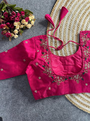 Dark Pink Floral Embroidery Bang Lori blouse