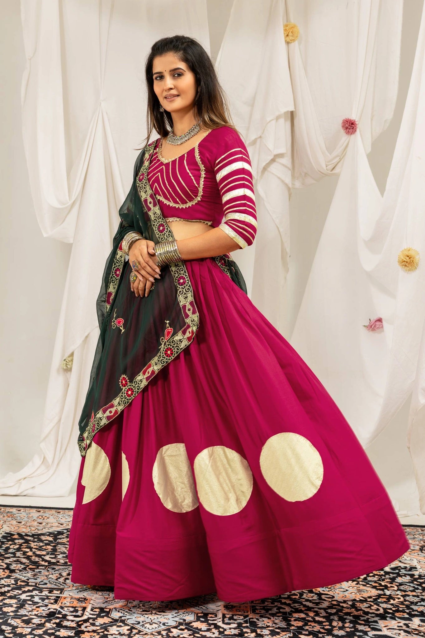 Dark Pink Gota Work Lehenga Full Length Side View – KL202 – Kalyanja