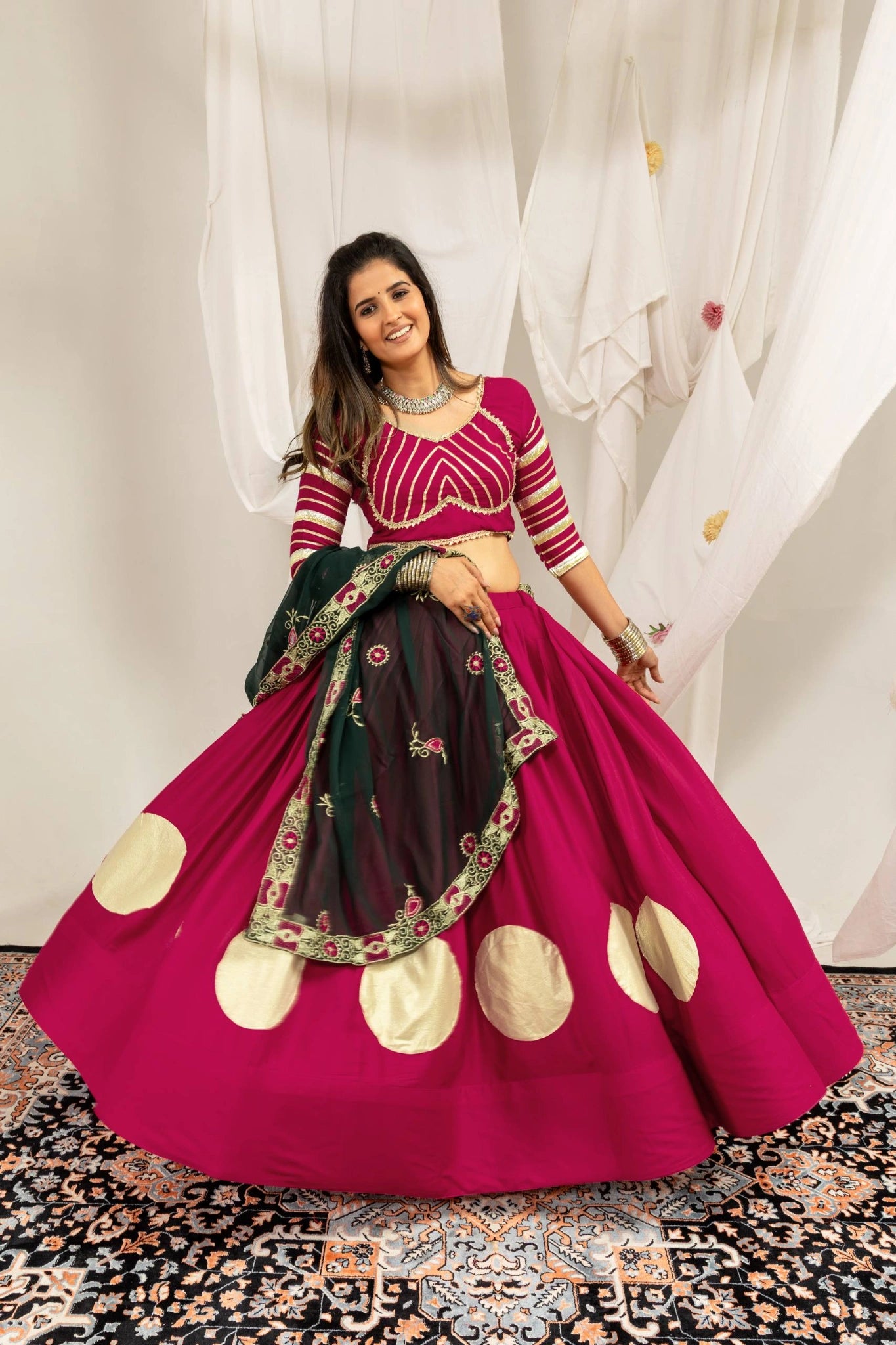 Dark Pink Gota Work Lehenga Flair Shot Dupatta – KL202 – Kalyanja