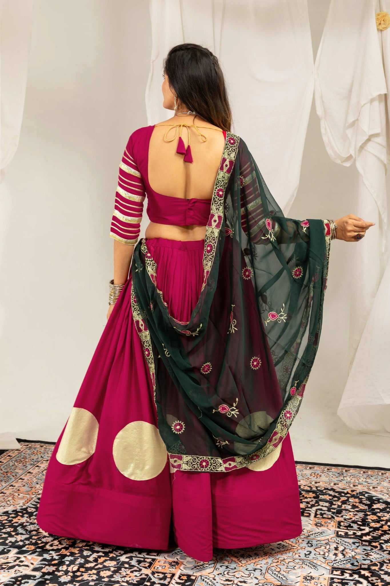 Dark Pink Gota Work Lehenga Back View Dori Tie – KL202 – Kalyanja