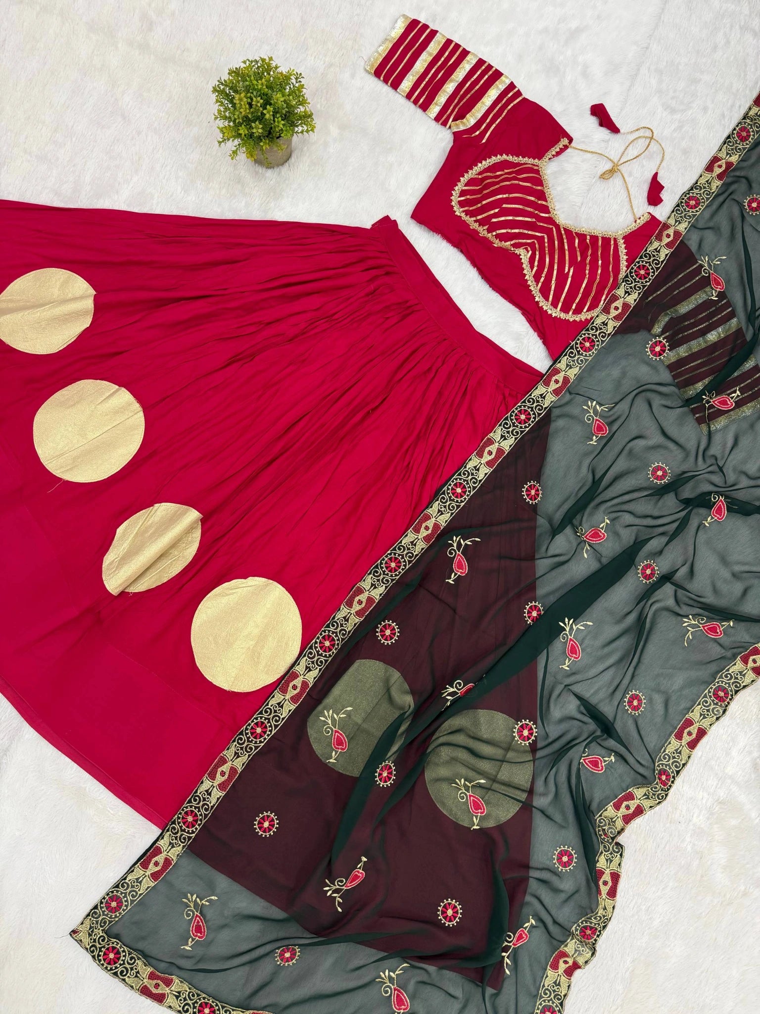 Dark Pink Gota Work Lehenga All Angles Collage – KL202 – Kalyanja