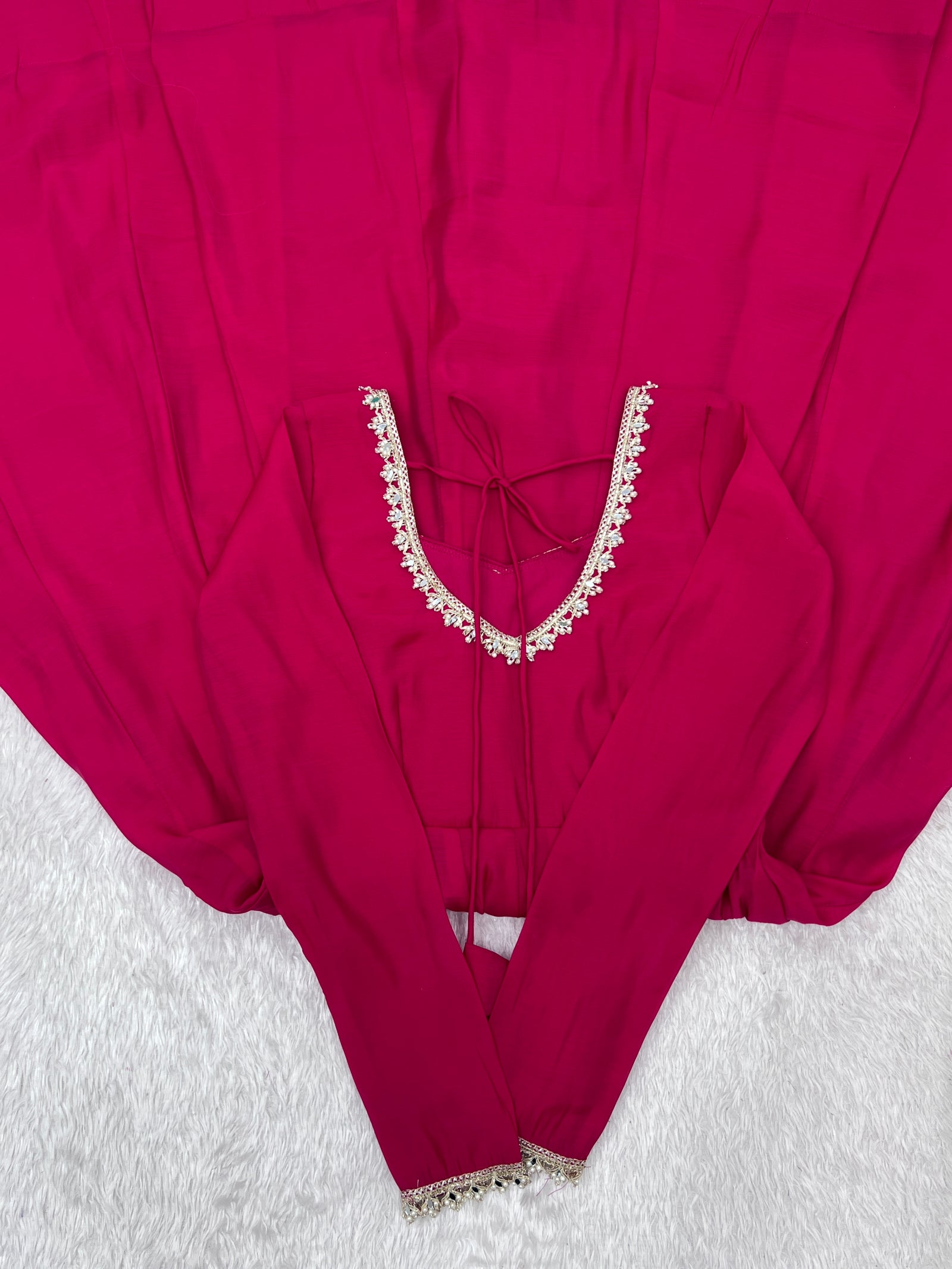 Dark Pink Anarkali Suit flatlay overhead full set KU269