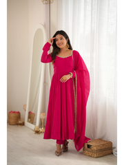 Dark Pink Handwork Mirror Work Suit model different angle KU269