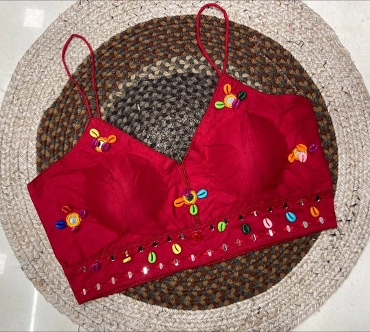 Dark Pink Kodi with Mirror Work Blouse – Kalyanja KB46