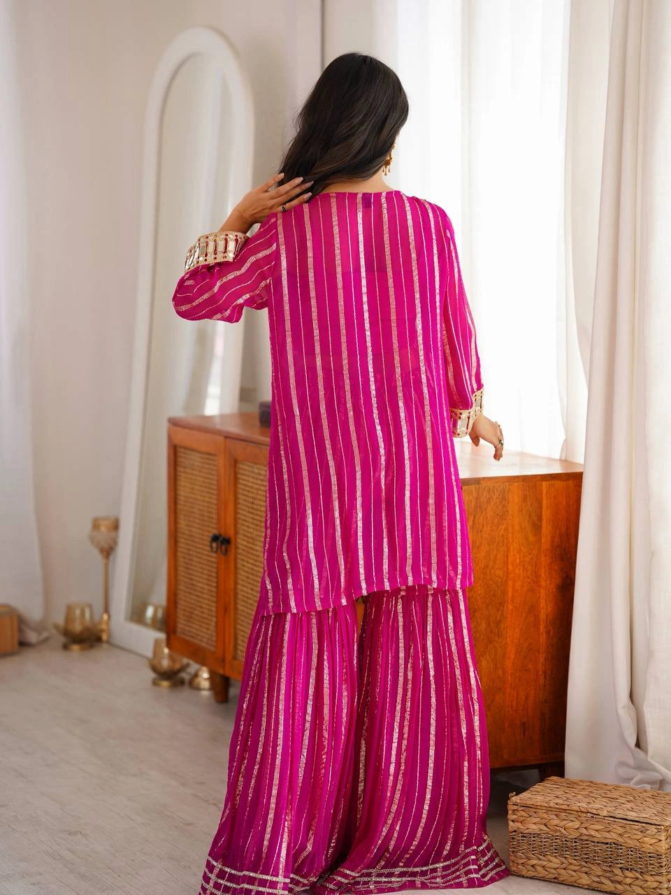 Dark Pink Suit back view covered back sharara kurta KU266
