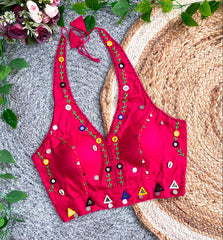 Dark Pink Multi Thread with Mirror Work Blouse – Kalyanja KB44