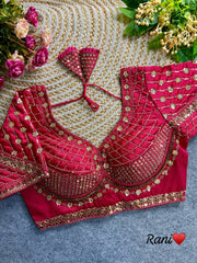 Elegant dark pink soft silk blouse featuring intricate sequence and codding thread work, perfect for festive and special occasions