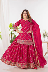 Dark Pink Sequins Embroidered Suit Pakistani palazzo full length front KU263 Kalyanja