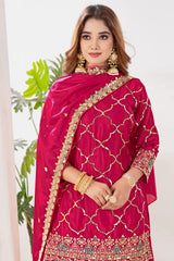 Dark Pink Sequins Embroidered Suit Pakistani palazzo model shot KU263 Kalyanja