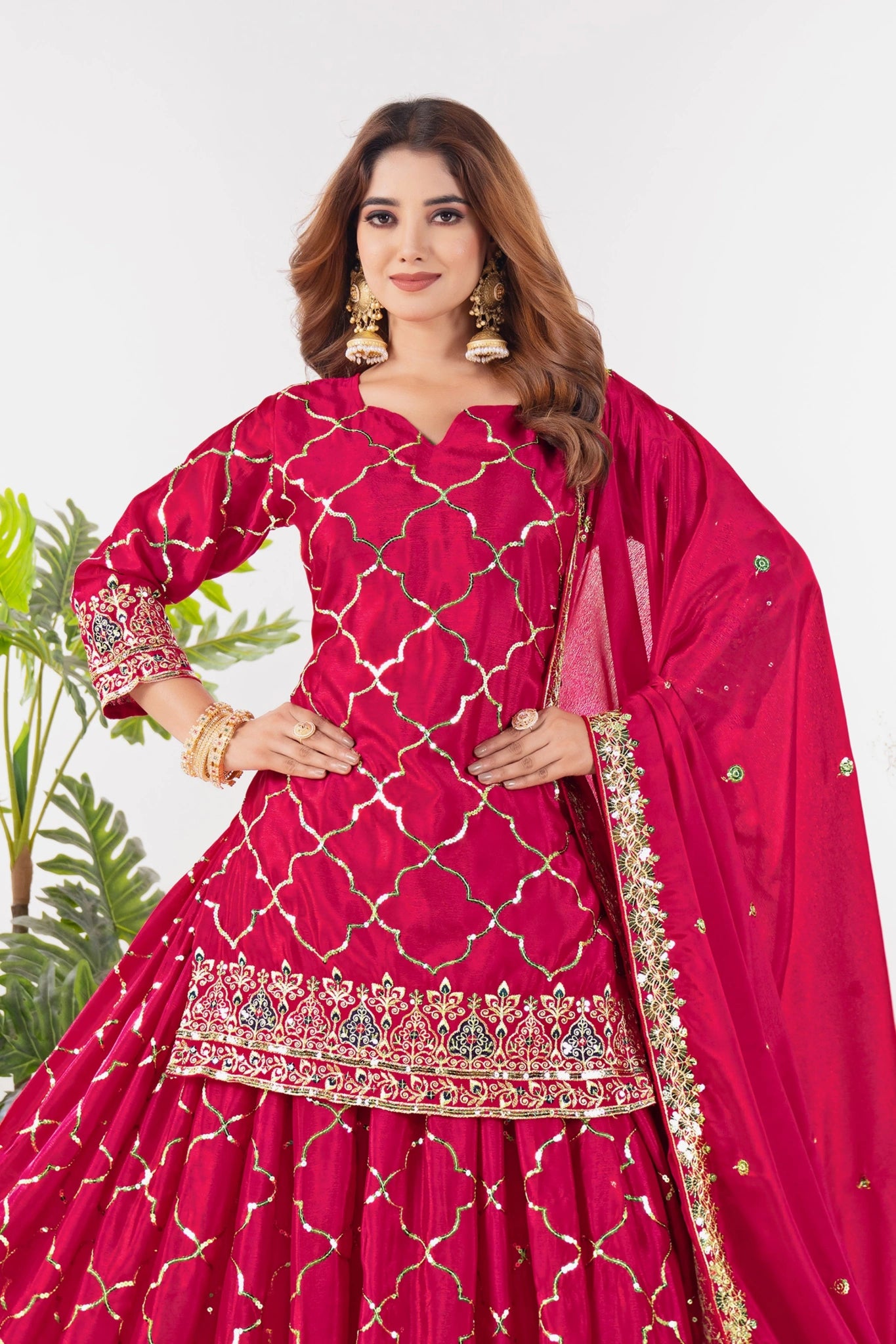 Dark Pink Sequins Embroidered Suit full length occasion wear KU263 Kalyanja