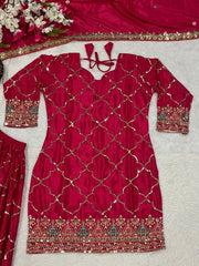 Dark Pink Sequins Embroidered Suit wedding sangeet outfit KU263 Kalyanja