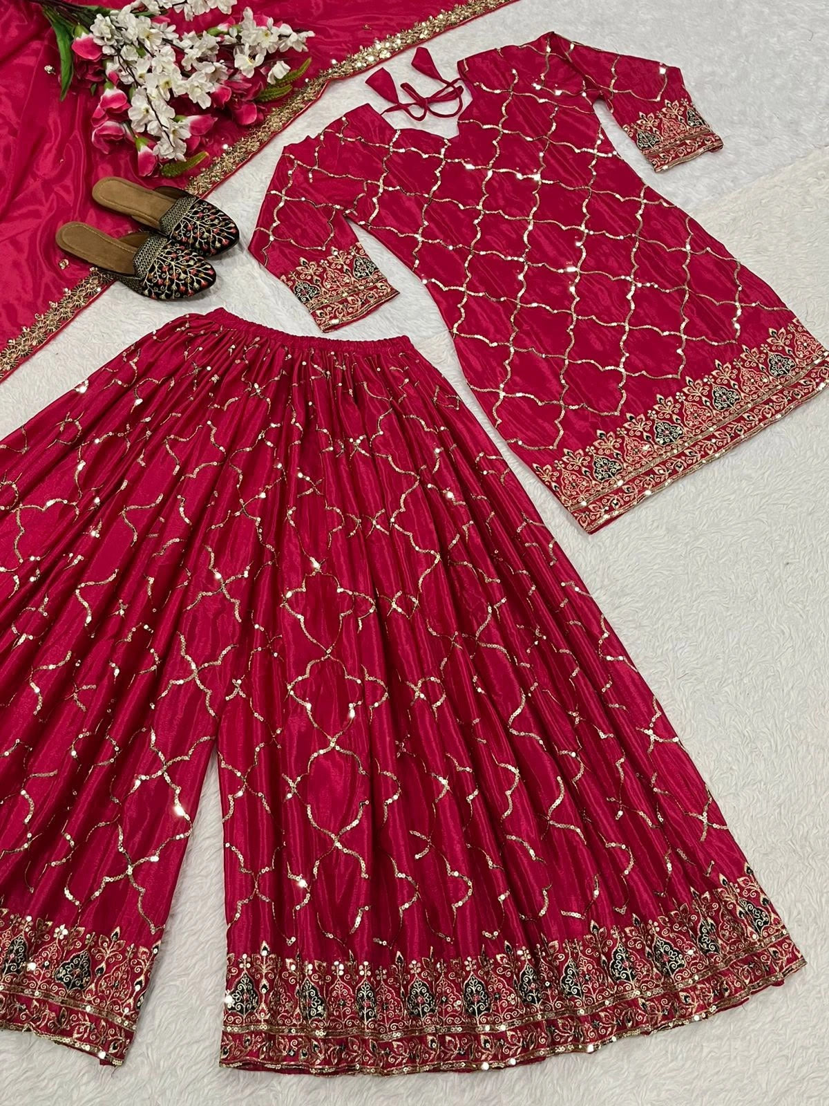 Dark Pink Sequins Embroidered Suit traditional ethnic wear KU263 Kalyanja