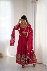 Dark Pink Anarkali three quarter pose with dupatta styled KU264