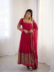 Dark Pink Sequins Embroidered Suit Anarkali front full length model KU264