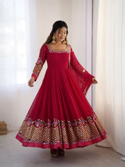 Dark Pink Sequins Embroidered Suit three quarter view with dupatta KU264