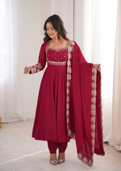 Dark Pink Sequins Embroidered Suit Sleeve Detail KU274 Kalyanja