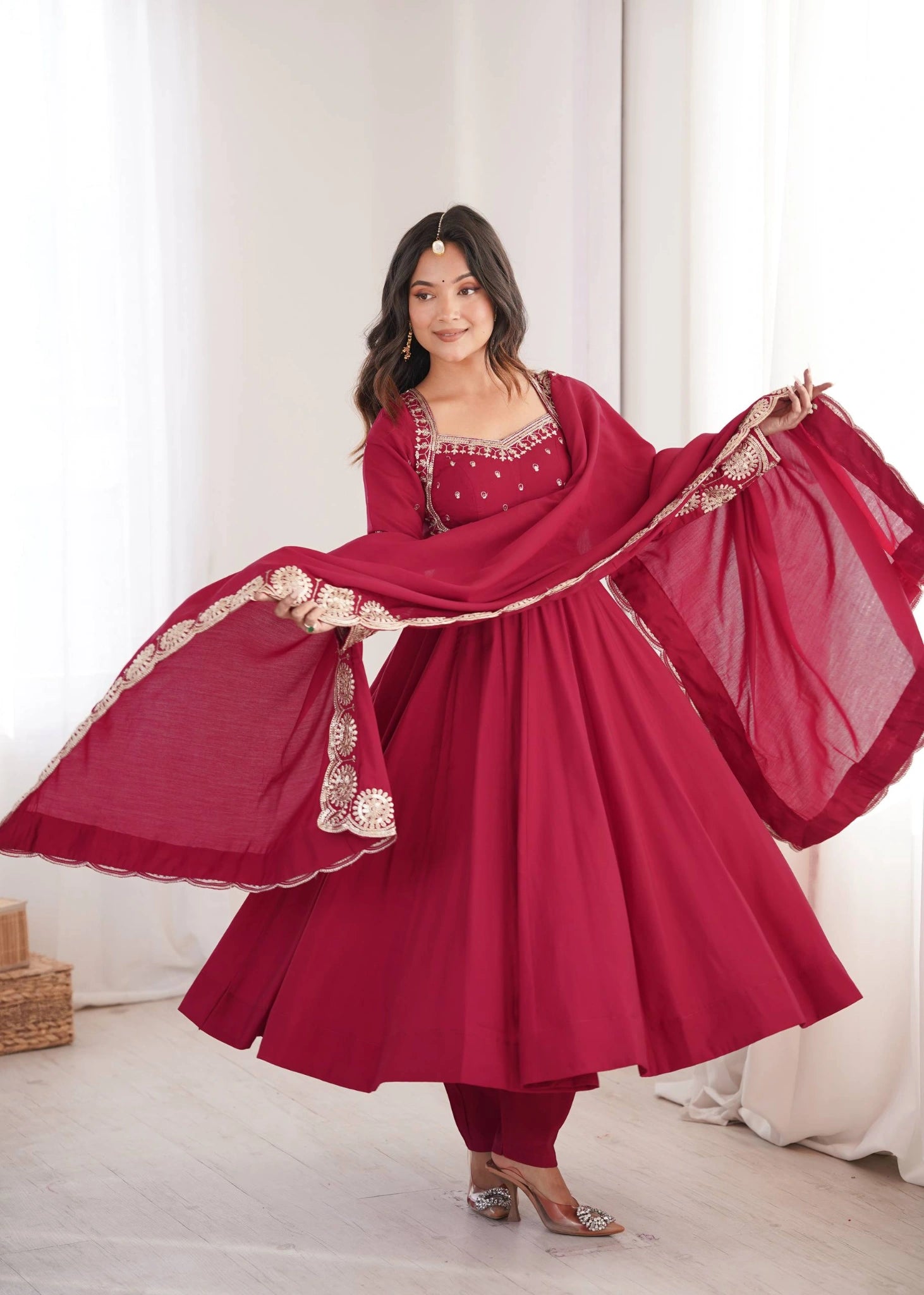 Dark Pink Sequins Suit Dupatta Border KU274 Kalyanja