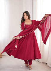 Dark Pink Sequins Embroidered Suit Multiple Angles KU274 Kalyanja