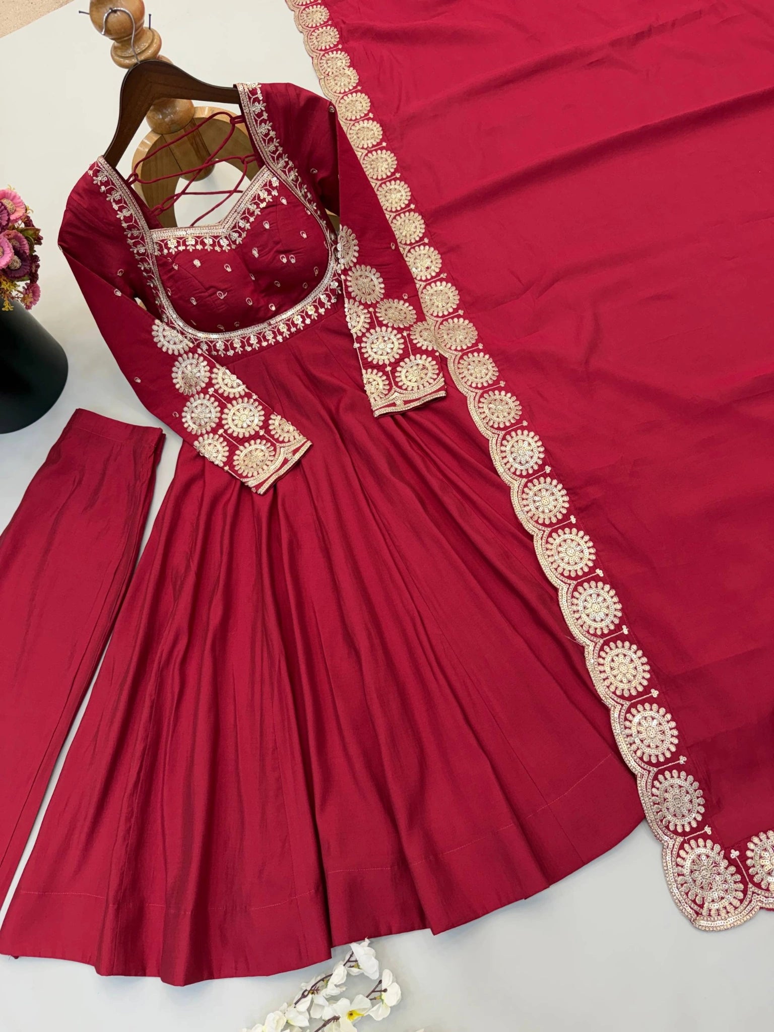 Dark Pink Sequins Suit Close Up Embroidery KU274 Kalyanja