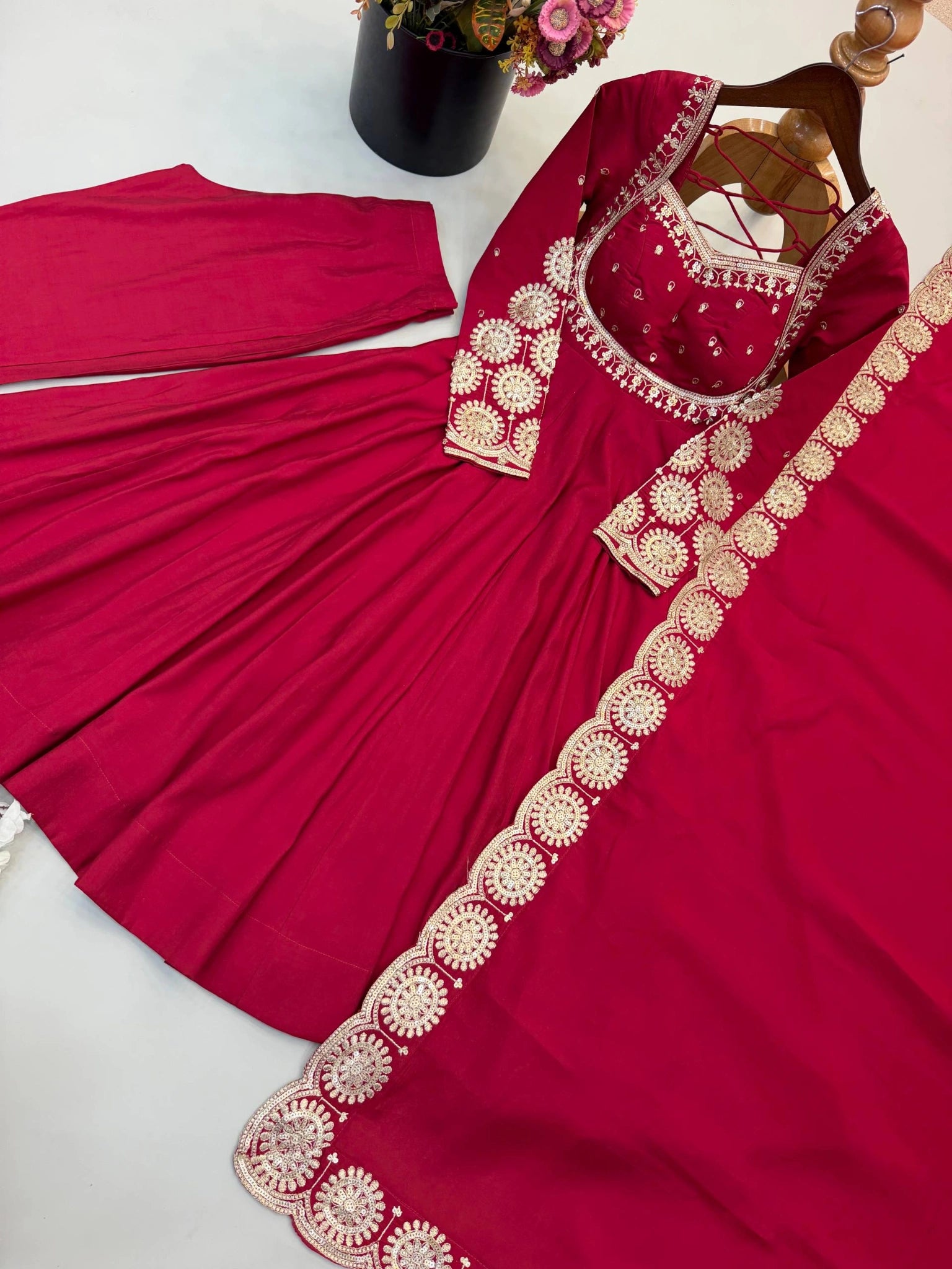 Dark Pink Sequins Embroidered Anarkali Suit KU274 Kalyanja