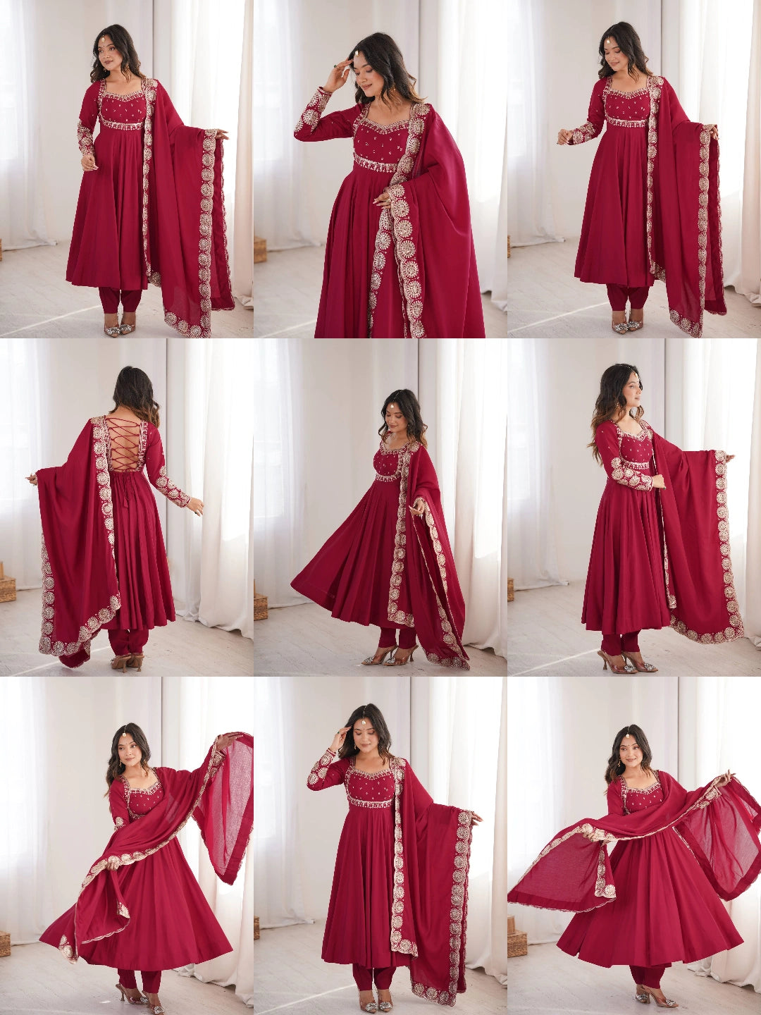 Dark Pink Anarkali Suit Deep Back Lace Detail KU274 Kalyanja