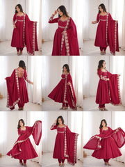 Dark Pink Anarkali Suit Deep Back Lace Detail KU274 Kalyanja